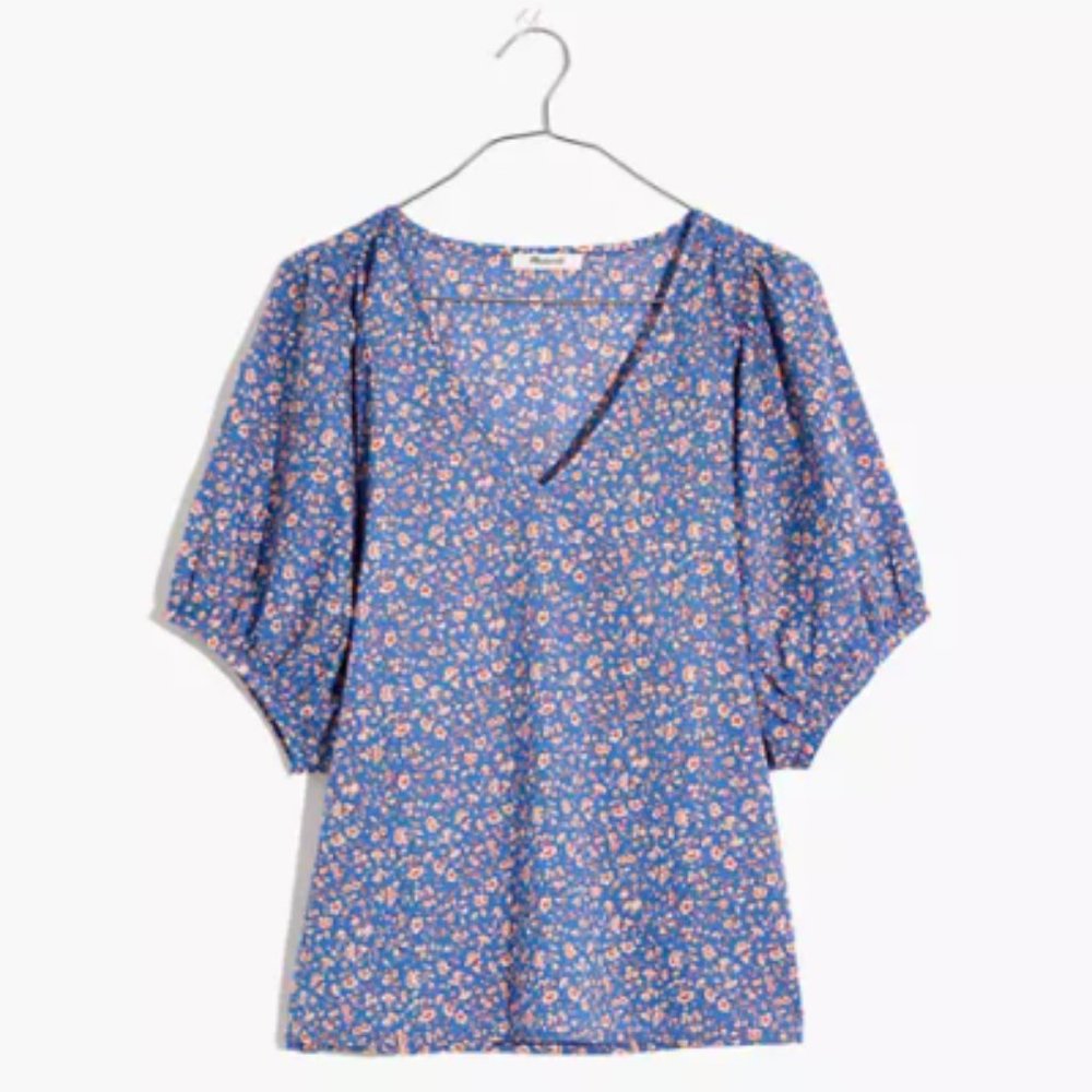 NWT Madewell V-Neck Puff-Sleeve Top in Summer Vines (XS)